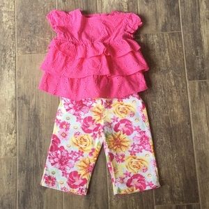 Bundle of Pink Ruffled Eyelet Top and Floral Pants